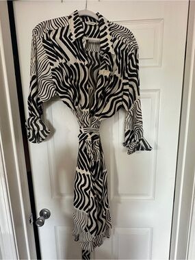 Marimekko Black & White Zebra Print Tie-Waist Shirt Dress